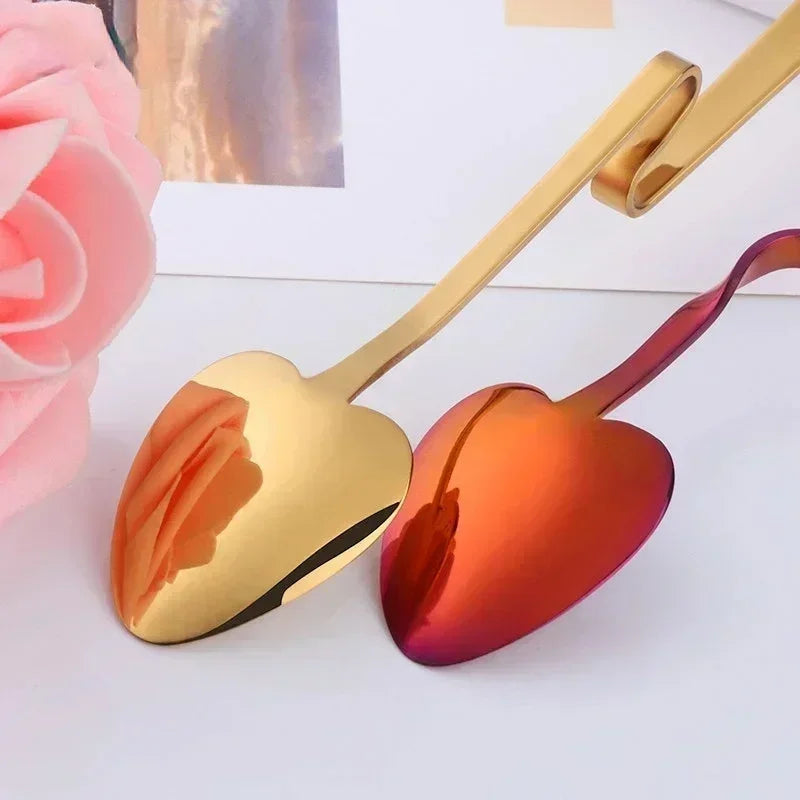 Kitchen Tableware Creative Shape Coffee Spoon Honey Shape Tea Coffee Cup Hanging Spoons Stainless Steel Heart Teaspoon Tools