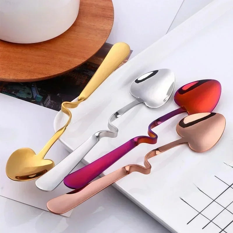 Kitchen Tableware Creative Shape Coffee Spoon Honey Shape Tea Coffee Cup Hanging Spoons Stainless Steel Heart Teaspoon Tools