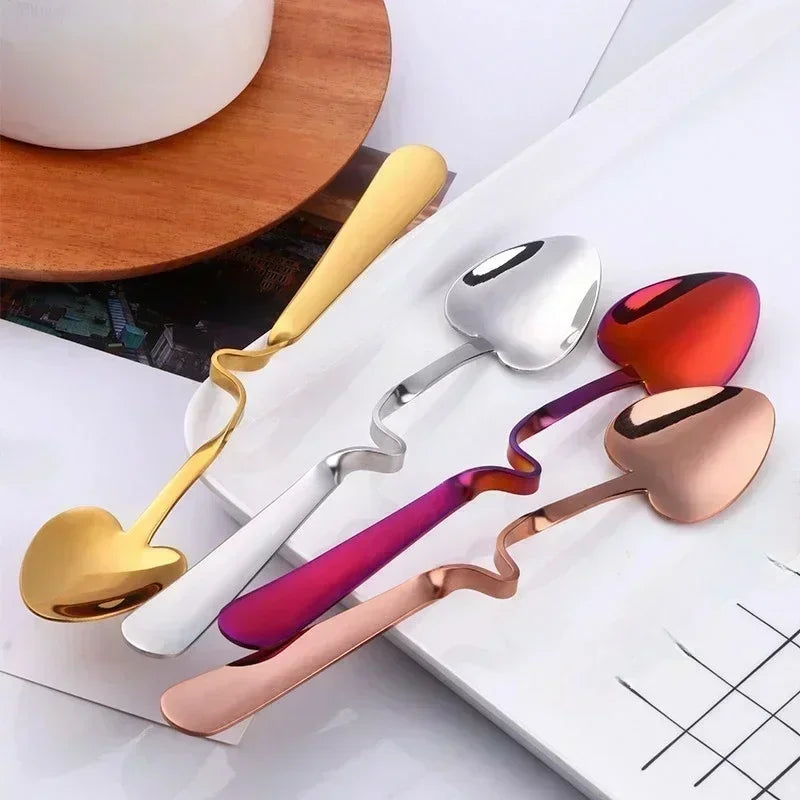 Kitchen Tableware Creative Shape Coffee Spoon Honey Shape Tea Coffee Cup Hanging Spoons Stainless Steel Heart Teaspoon Tools
