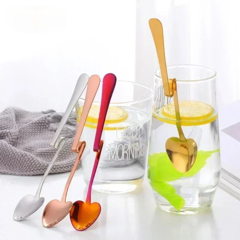 Kitchen Tableware Creative Shape Coffee Spoon Honey Shape Tea Coffee Cup Hanging Spoons Stainless Steel Heart Teaspoon Tools